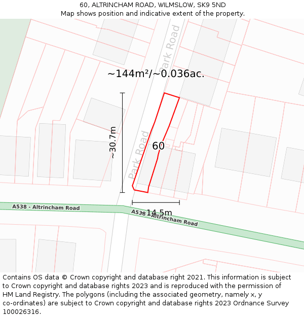 60, ALTRINCHAM ROAD, WILMSLOW, SK9 5ND: Plot and title map
