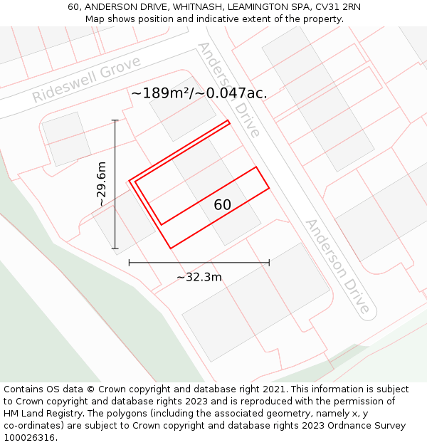 60, ANDERSON DRIVE, WHITNASH, LEAMINGTON SPA, CV31 2RN: Plot and title map