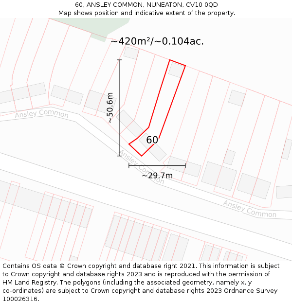 60, ANSLEY COMMON, NUNEATON, CV10 0QD: Plot and title map
