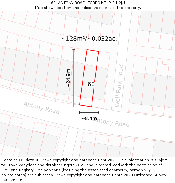 60, ANTONY ROAD, TORPOINT, PL11 2JU: Plot and title map
