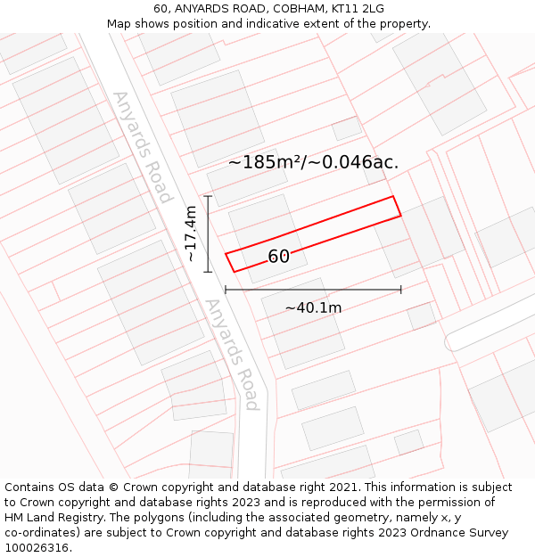 60, ANYARDS ROAD, COBHAM, KT11 2LG: Plot and title map