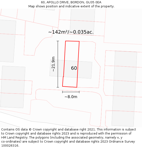 60, APOLLO DRIVE, BORDON, GU35 0EA: Plot and title map