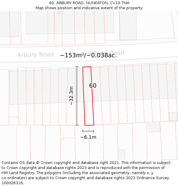 60, ARBURY ROAD, NUNEATON, CV10 7NA: Plot and title map