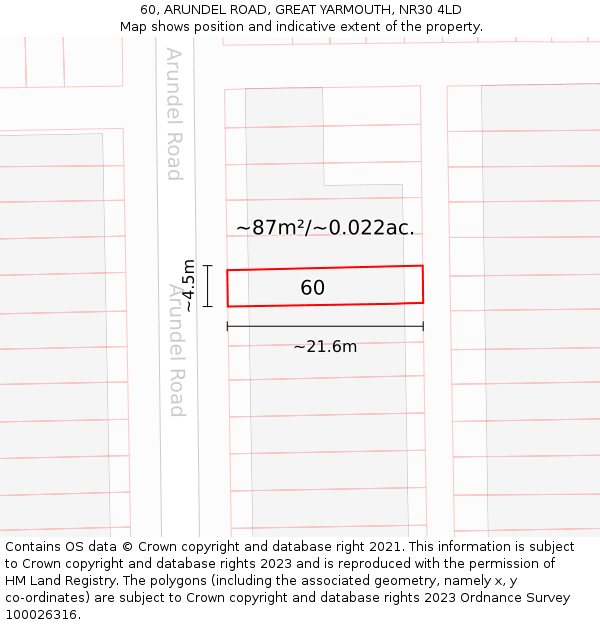 60, ARUNDEL ROAD, GREAT YARMOUTH, NR30 4LD: Plot and title map