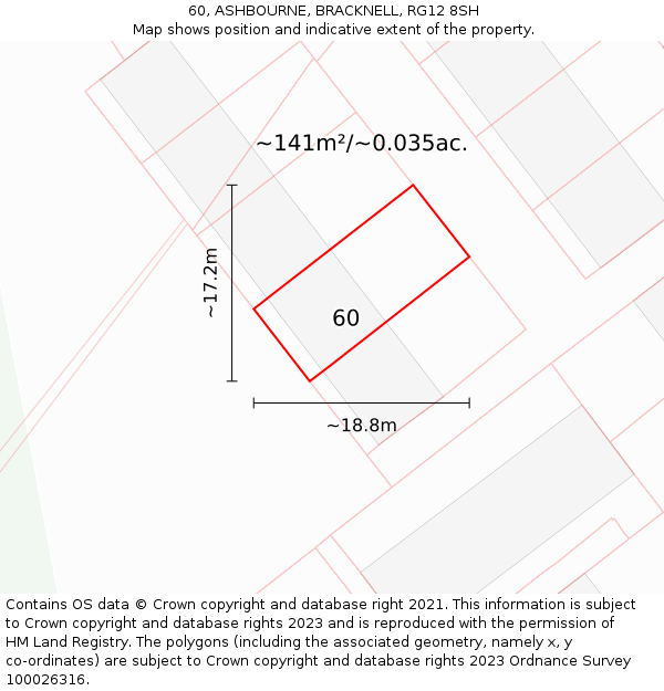 60, ASHBOURNE, BRACKNELL, RG12 8SH: Plot and title map