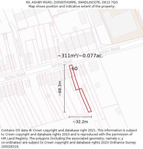 60, ASHBY ROAD, DONISTHORPE, SWADLINCOTE, DE12 7QG: Plot and title map