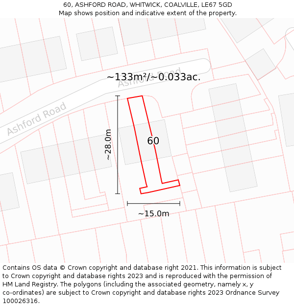60, ASHFORD ROAD, WHITWICK, COALVILLE, LE67 5GD: Plot and title map