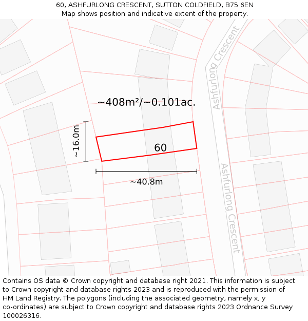 60, ASHFURLONG CRESCENT, SUTTON COLDFIELD, B75 6EN: Plot and title map