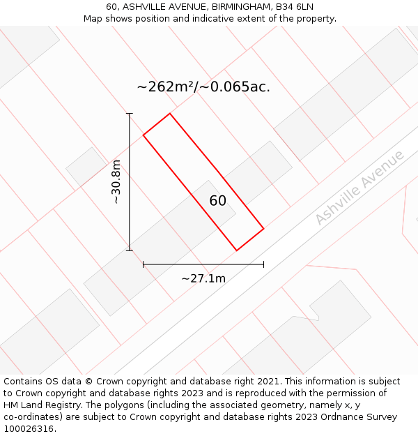 60, ASHVILLE AVENUE, BIRMINGHAM, B34 6LN: Plot and title map