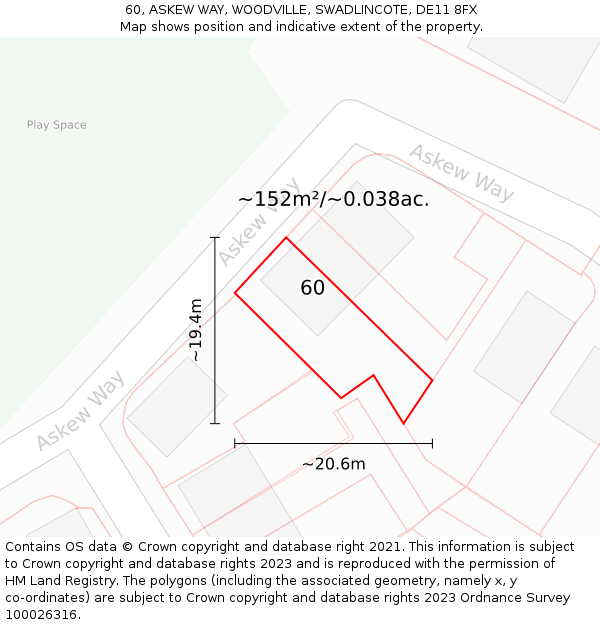 60, ASKEW WAY, WOODVILLE, SWADLINCOTE, DE11 8FX: Plot and title map