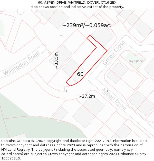 60, ASPEN DRIVE, WHITFIELD, DOVER, CT16 2EX: Plot and title map