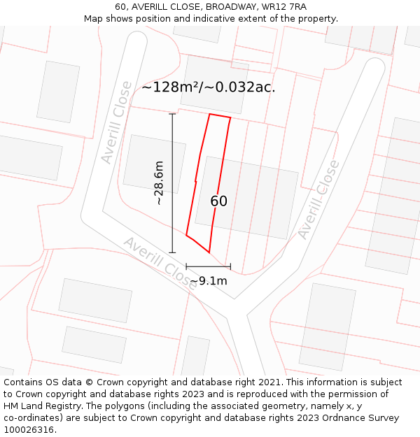 60, AVERILL CLOSE, BROADWAY, WR12 7RA: Plot and title map
