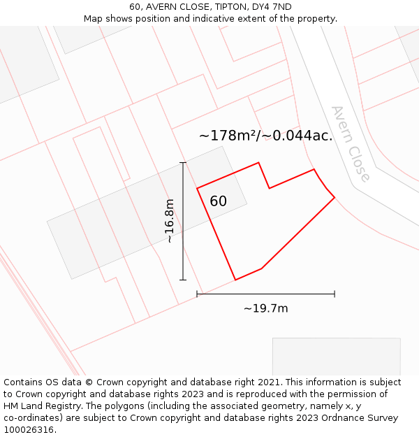 60, AVERN CLOSE, TIPTON, DY4 7ND: Plot and title map