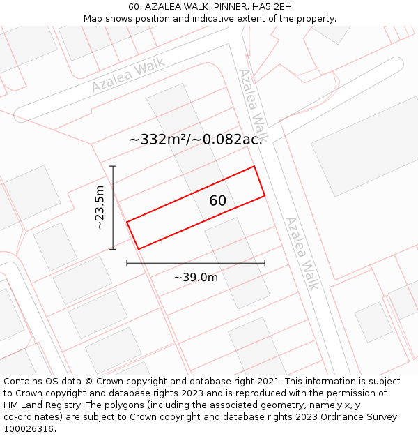 60, AZALEA WALK, PINNER, HA5 2EH: Plot and title map