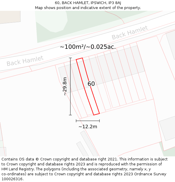 60, BACK HAMLET, IPSWICH, IP3 8AJ: Plot and title map