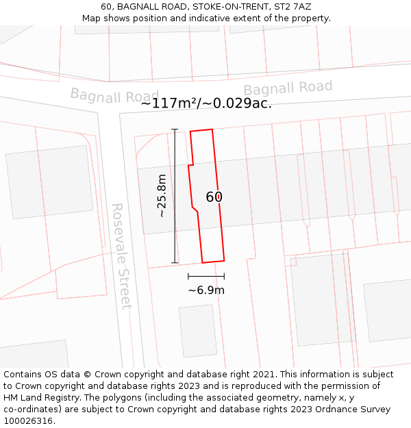 60, BAGNALL ROAD, STOKE-ON-TRENT, ST2 7AZ: Plot and title map
