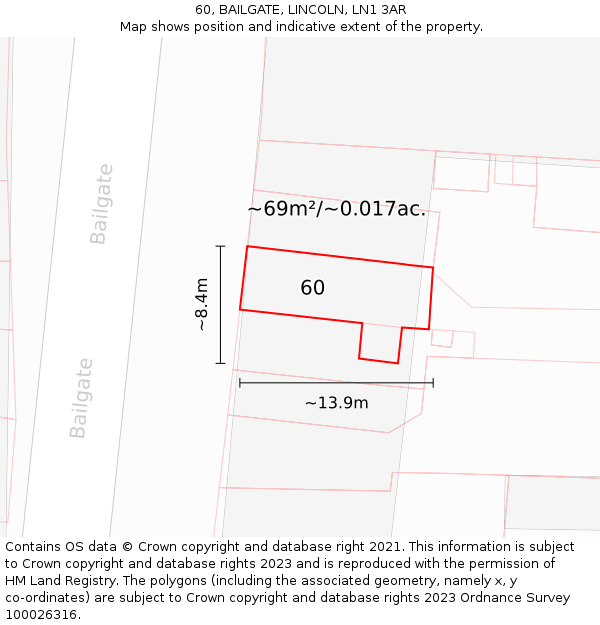 60, BAILGATE, LINCOLN, LN1 3AR: Plot and title map
