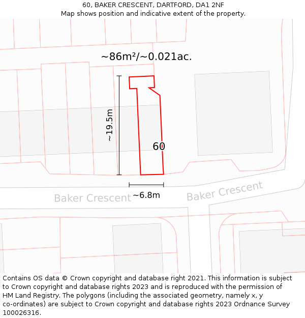 60, BAKER CRESCENT, DARTFORD, DA1 2NF: Plot and title map