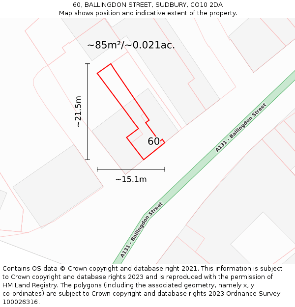 60, BALLINGDON STREET, SUDBURY, CO10 2DA: Plot and title map