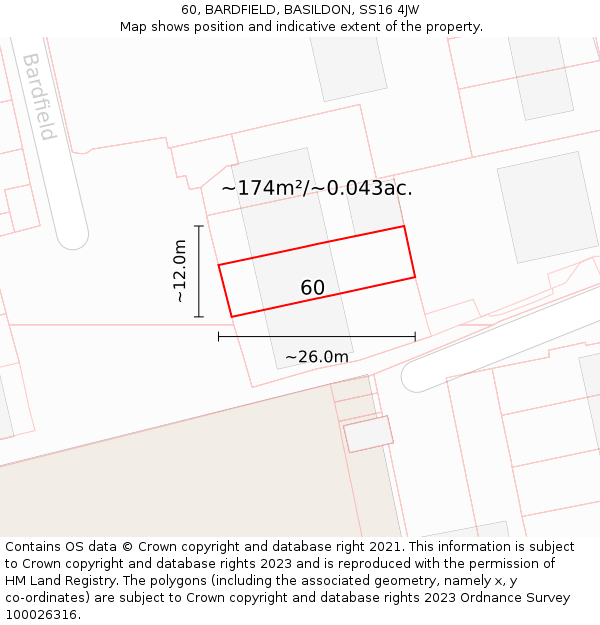 60, BARDFIELD, BASILDON, SS16 4JW: Plot and title map