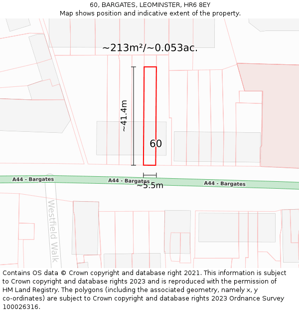 60, BARGATES, LEOMINSTER, HR6 8EY: Plot and title map
