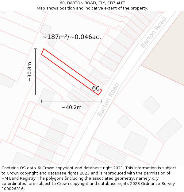 60, BARTON ROAD, ELY, CB7 4HZ: Plot and title map