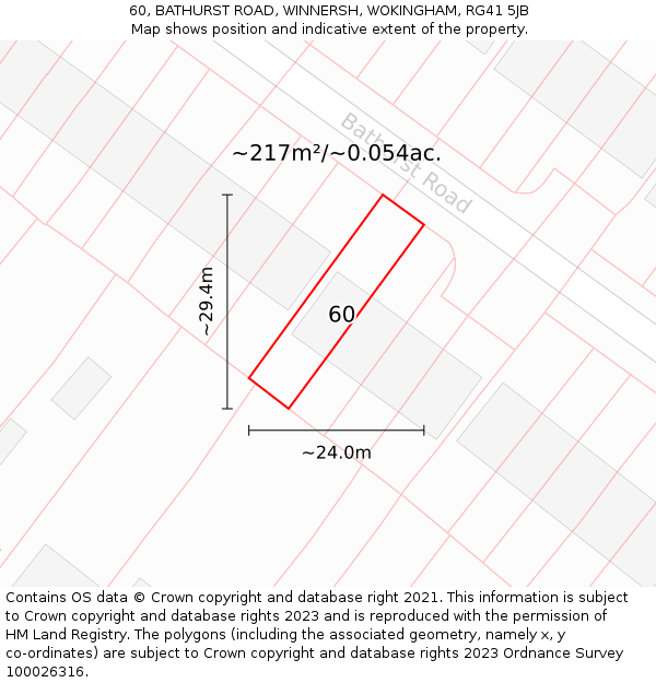 60, BATHURST ROAD, WINNERSH, WOKINGHAM, RG41 5JB: Plot and title map