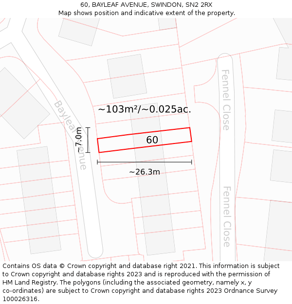 60, BAYLEAF AVENUE, SWINDON, SN2 2RX: Plot and title map