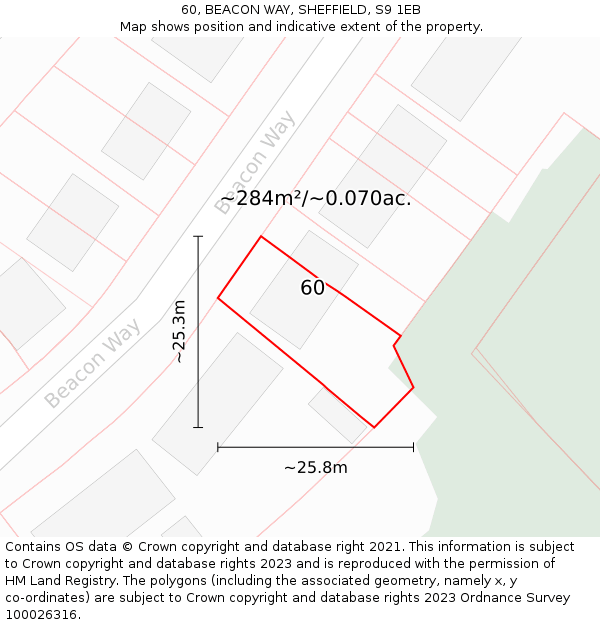 60, BEACON WAY, SHEFFIELD, S9 1EB: Plot and title map