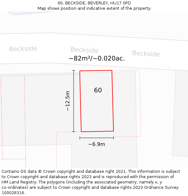 60, BECKSIDE, BEVERLEY, HU17 0PD: Plot and title map