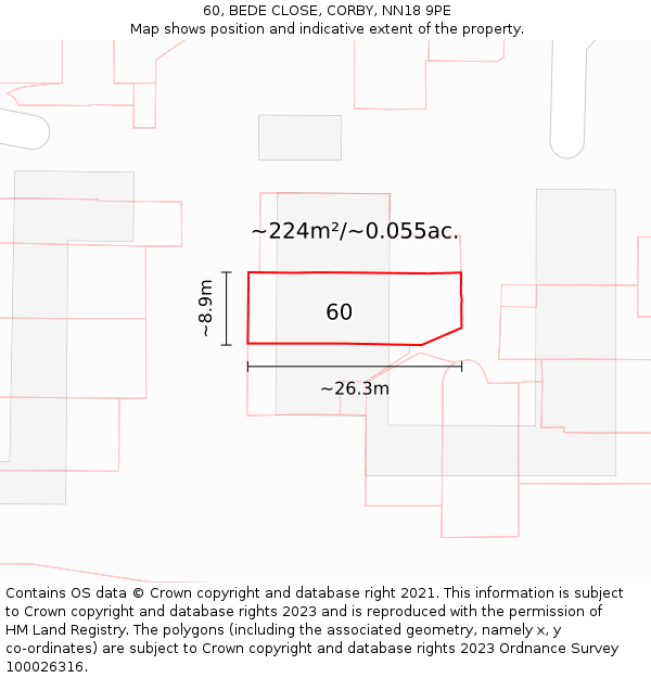 60, BEDE CLOSE, CORBY, NN18 9PE: Plot and title map