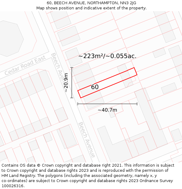 60, BEECH AVENUE, NORTHAMPTON, NN3 2JG: Plot and title map