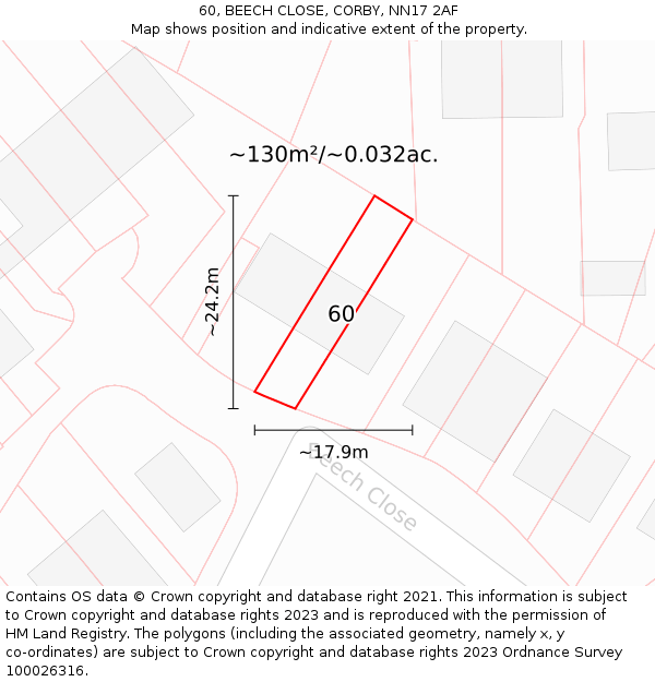 60, BEECH CLOSE, CORBY, NN17 2AF: Plot and title map