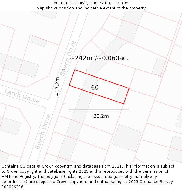 60, BEECH DRIVE, LEICESTER, LE3 3DA: Plot and title map