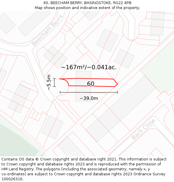 60, BEECHAM BERRY, BASINGSTOKE, RG22 4PB: Plot and title map