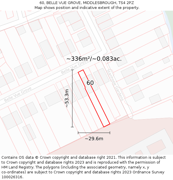 60, BELLE VUE GROVE, MIDDLESBROUGH, TS4 2PZ: Plot and title map