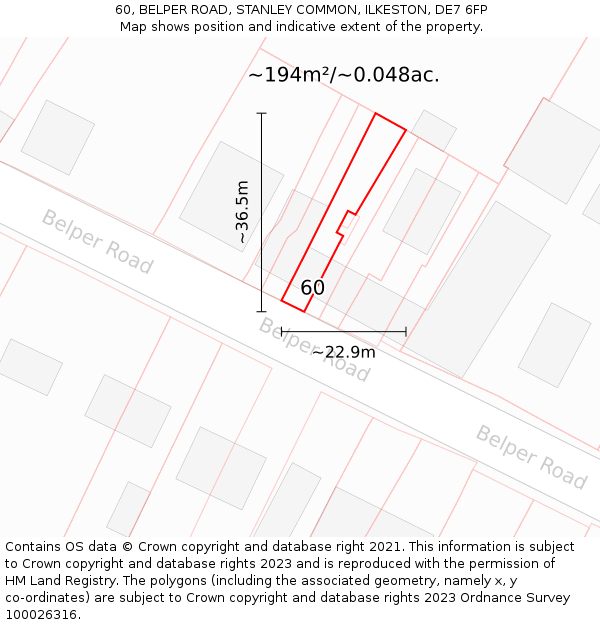 60, BELPER ROAD, STANLEY COMMON, ILKESTON, DE7 6FP: Plot and title map