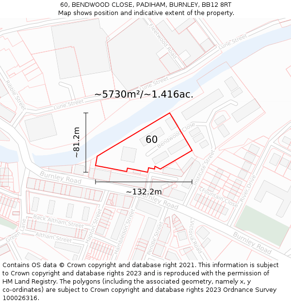 60, BENDWOOD CLOSE, PADIHAM, BURNLEY, BB12 8RT: Plot and title map