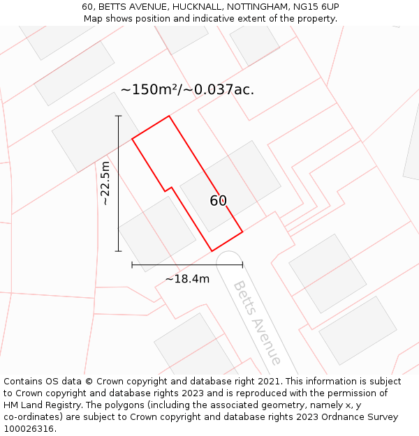 60, BETTS AVENUE, HUCKNALL, NOTTINGHAM, NG15 6UP: Plot and title map