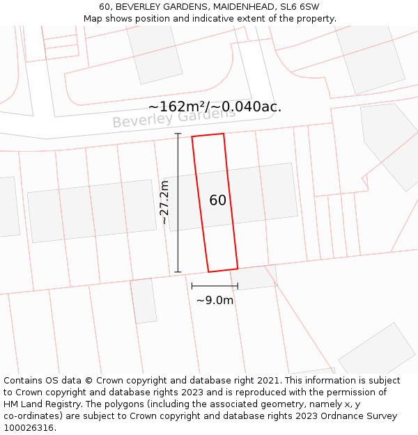 60, BEVERLEY GARDENS, MAIDENHEAD, SL6 6SW: Plot and title map