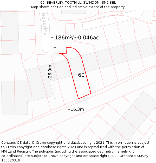 60, BEVERLEY, TOOTHILL, SWINDON, SN5 8BL: Plot and title map