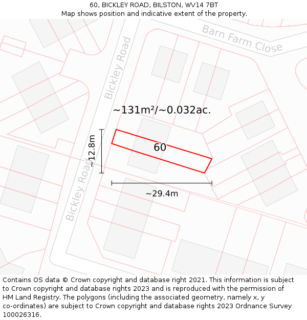 60, BICKLEY ROAD, BILSTON, WV14 7BT: Plot and title map