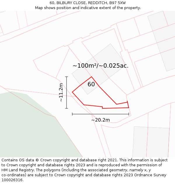 60, BILBURY CLOSE, REDDITCH, B97 5XW: Plot and title map