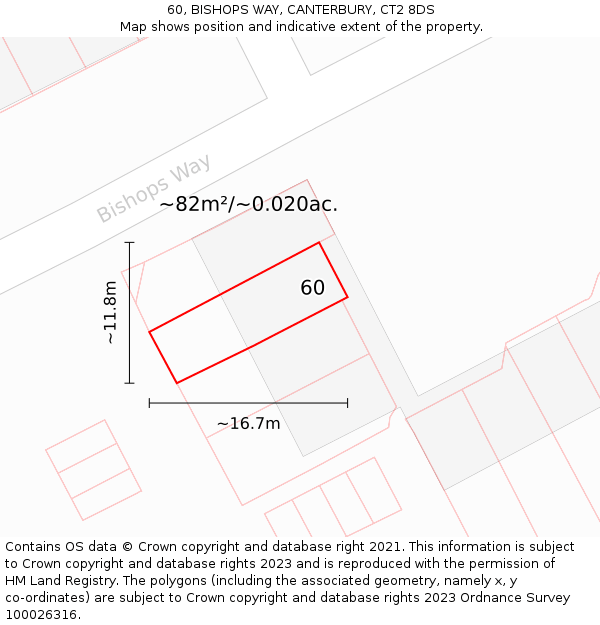 60, BISHOPS WAY, CANTERBURY, CT2 8DS: Plot and title map