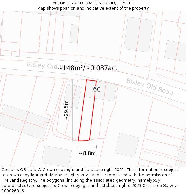 60, BISLEY OLD ROAD, STROUD, GL5 1LZ: Plot and title map