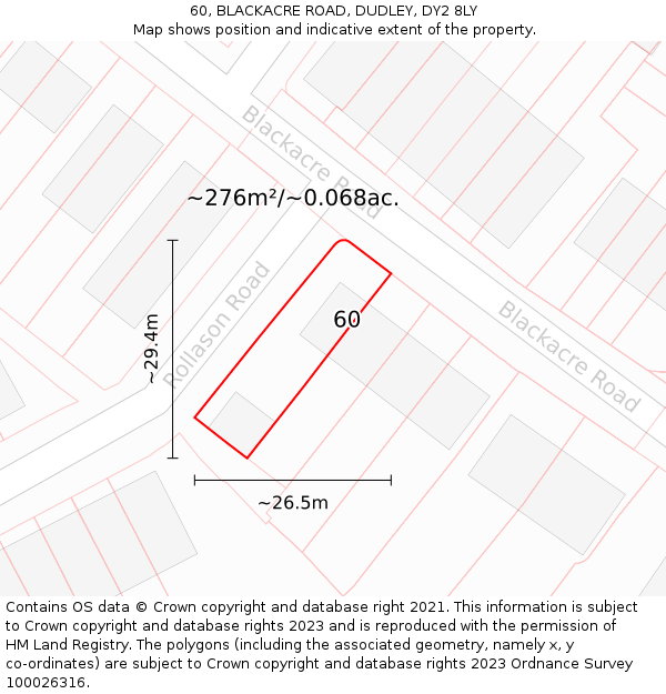 60, BLACKACRE ROAD, DUDLEY, DY2 8LY: Plot and title map