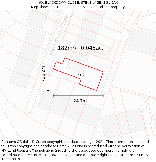 60, BLACKDOWN CLOSE, STEVENAGE, SG1 6AX: Plot and title map