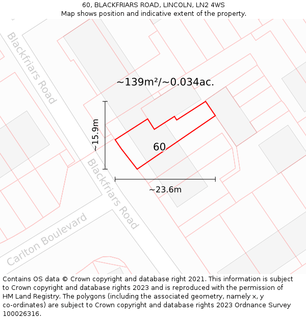 60, BLACKFRIARS ROAD, LINCOLN, LN2 4WS: Plot and title map