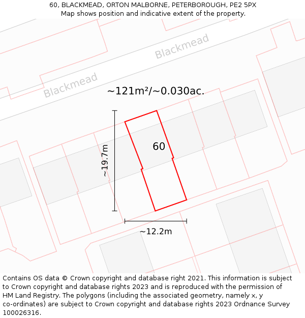 60, BLACKMEAD, ORTON MALBORNE, PETERBOROUGH, PE2 5PX: Plot and title map
