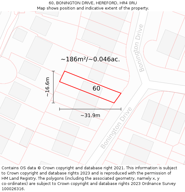 60, BONINGTON DRIVE, HEREFORD, HR4 0RU: Plot and title map